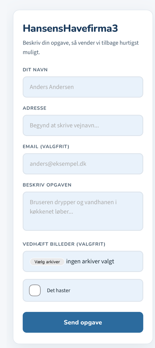 Kundens formular i Dit Digitale Kontor